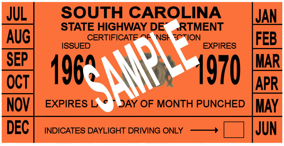 Modal Additional Images for 1969-70 South Carolina INSPECTION Sticker